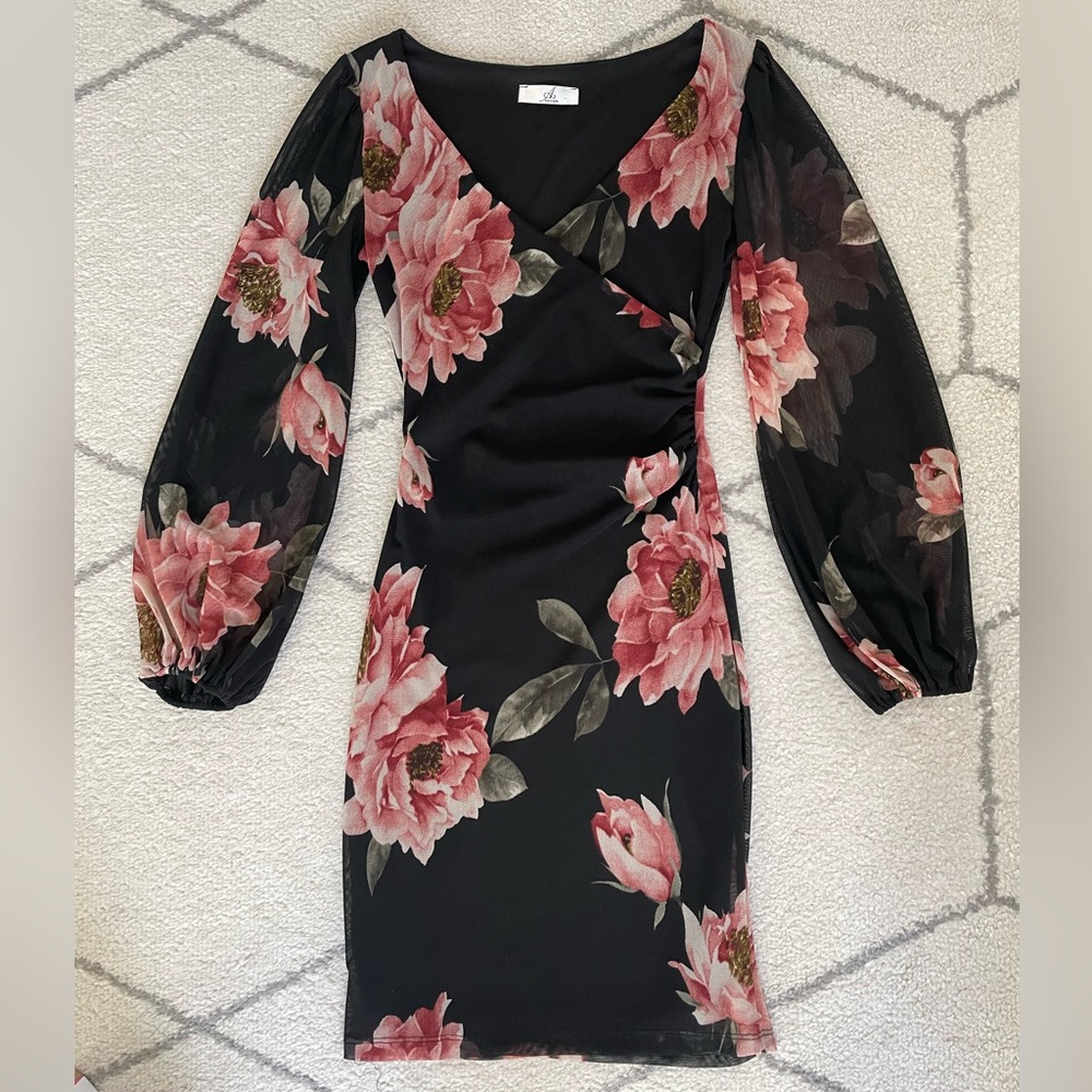 Floral Black Long Sleeve Dress